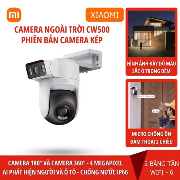 Camera giám sát ip xoay ngoài trời Xiaomi CW500 2 mắt 2 góc chiếu