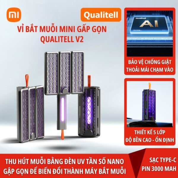 Vợt bắt muỗi đa năng Qualitell V2 ZSS240913 kiêm đèn bắt muỗi