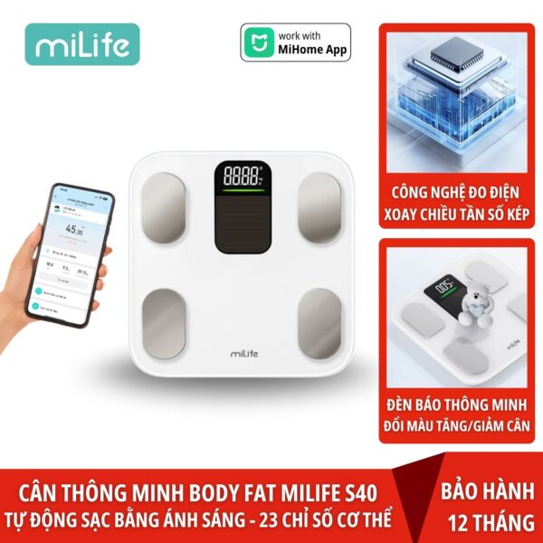 Cân body fat thông minh miLife S40 đo 23 chỉ số sức khỏe
