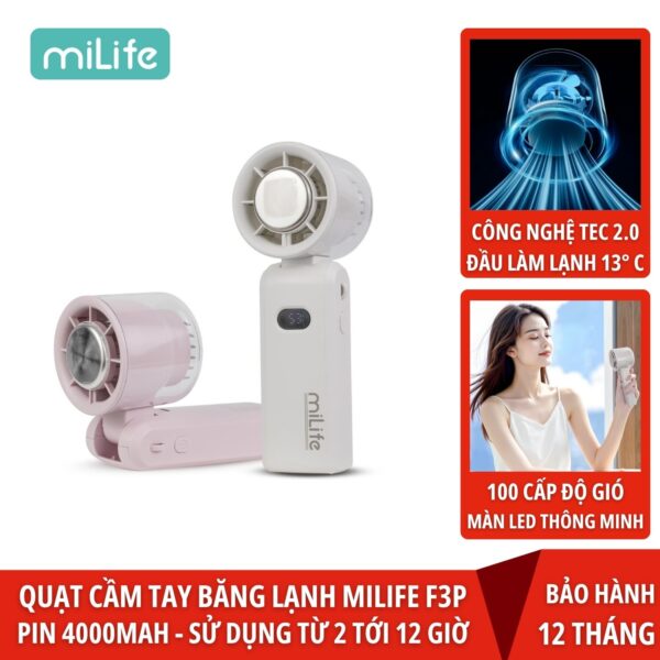 Quạt cầm tay có sò lạnh miLife F3P đầu làm lạnh 13 độ